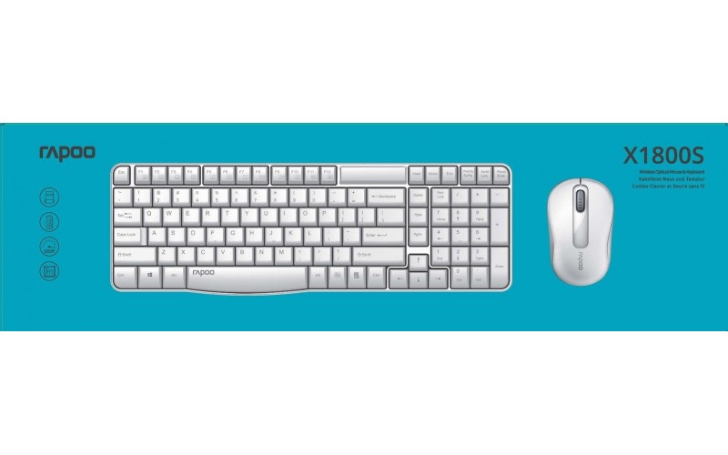 RAPOO KEYBOARD MOUSE COMBO WIRELESS (X1800S) WHITE